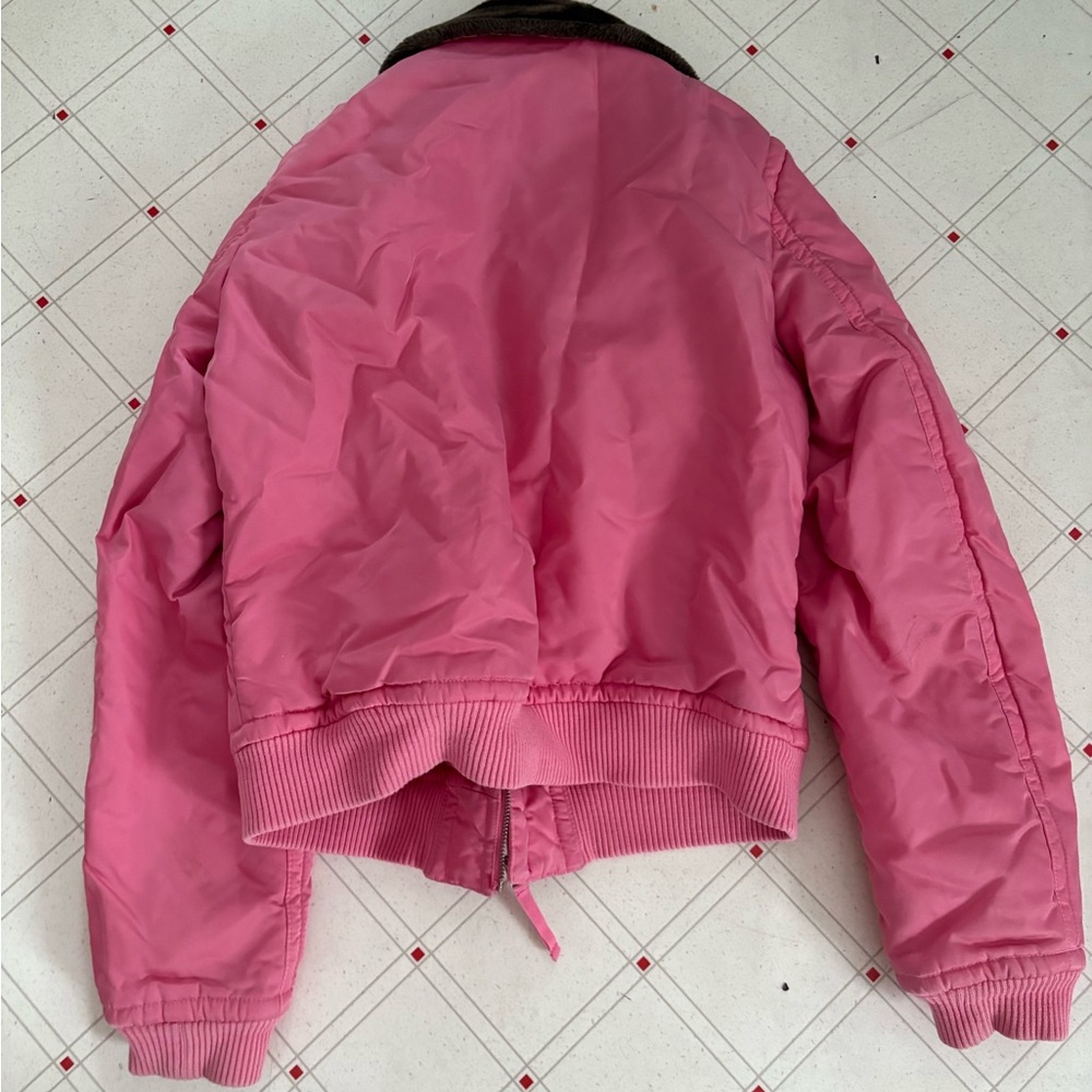 Polo by Ralph Lauren Pink Bomber Jacket with Brown Faux-Fur Collar - Picture 4 of 4